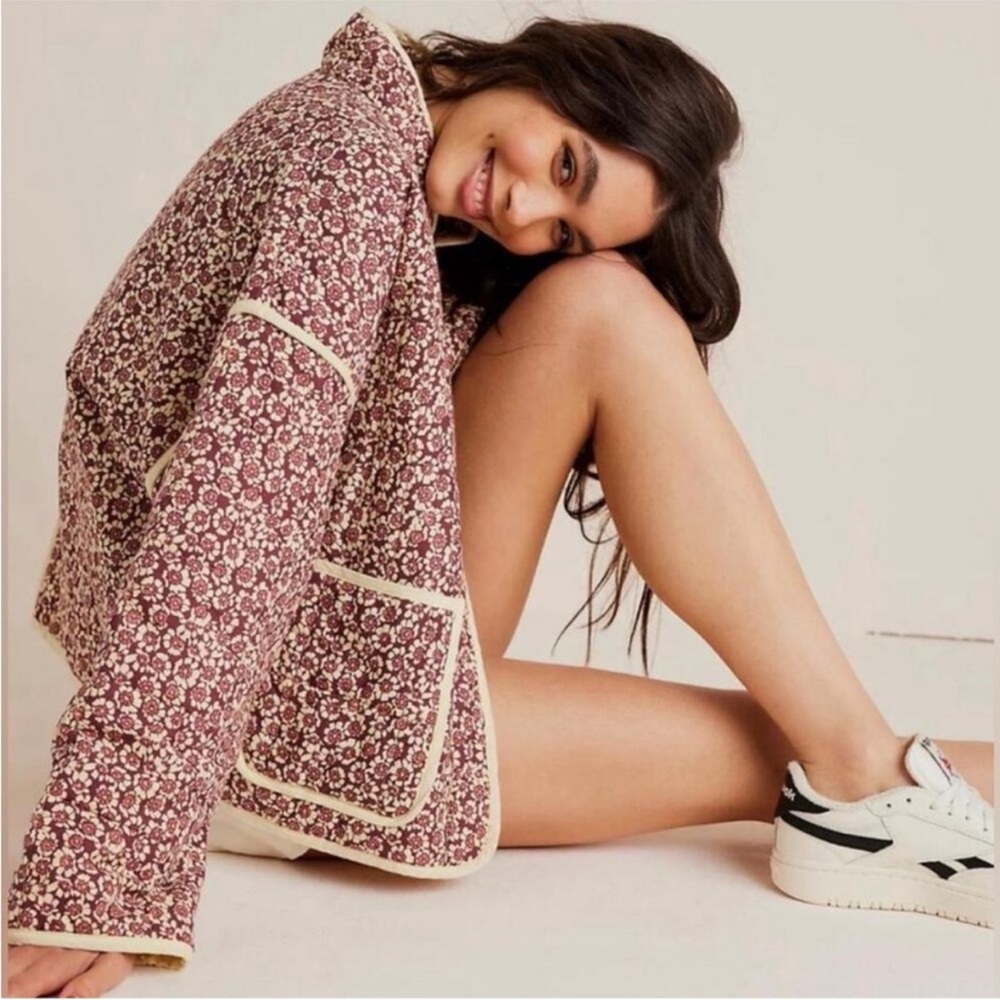 free people maroon floral quilt chloe jacket - Picture 6 of 9